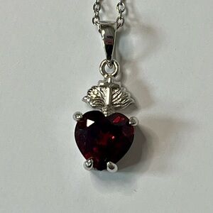Regal Rose Silver Garnet Sacred Heart Pendant Necklace